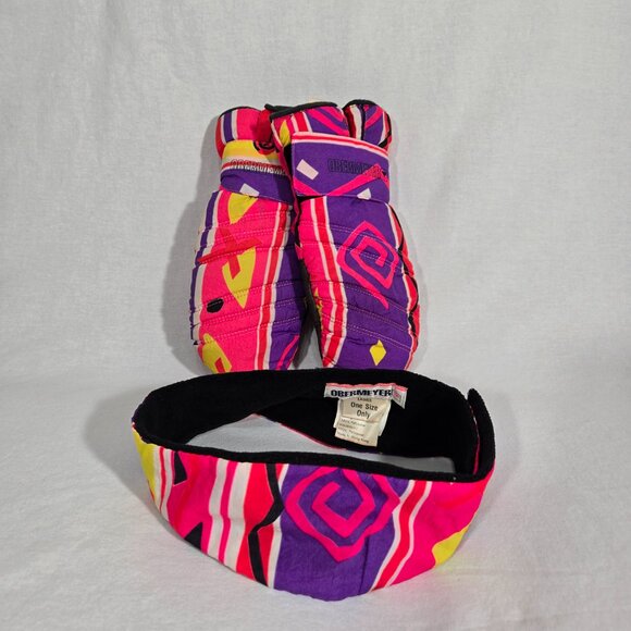 Y2K Vintage OBERMEYER "Shazzam" One-Piece Snowsuit LADIES 6. GLOVES & HEADBAND. - Picture 6 of 17